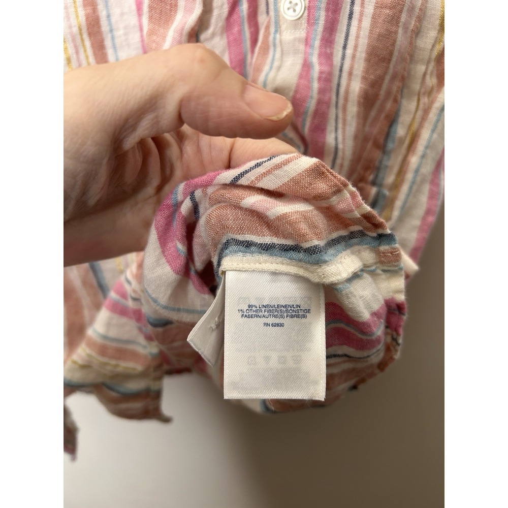 Lands End Womens Linen Top Size 2X 20W-22W Womens Button Front Roll Tab Sleeve - Picture 5 of 9